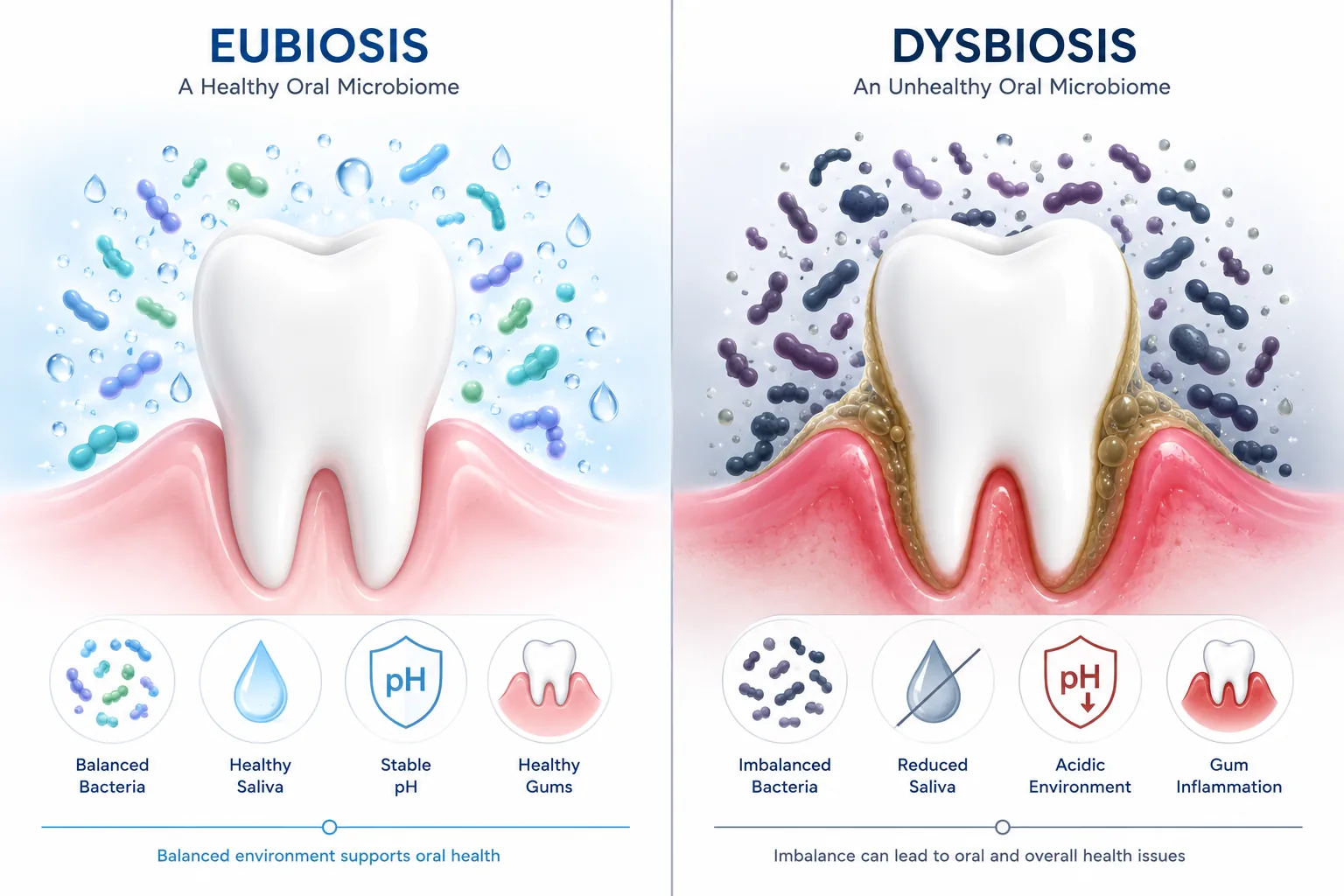 Illustrated diagram of a tooth surrounded by saliva, labeling its four protective roles: washing away food particles, buffering acid, delivering minerals, and providing antimicrobial defense