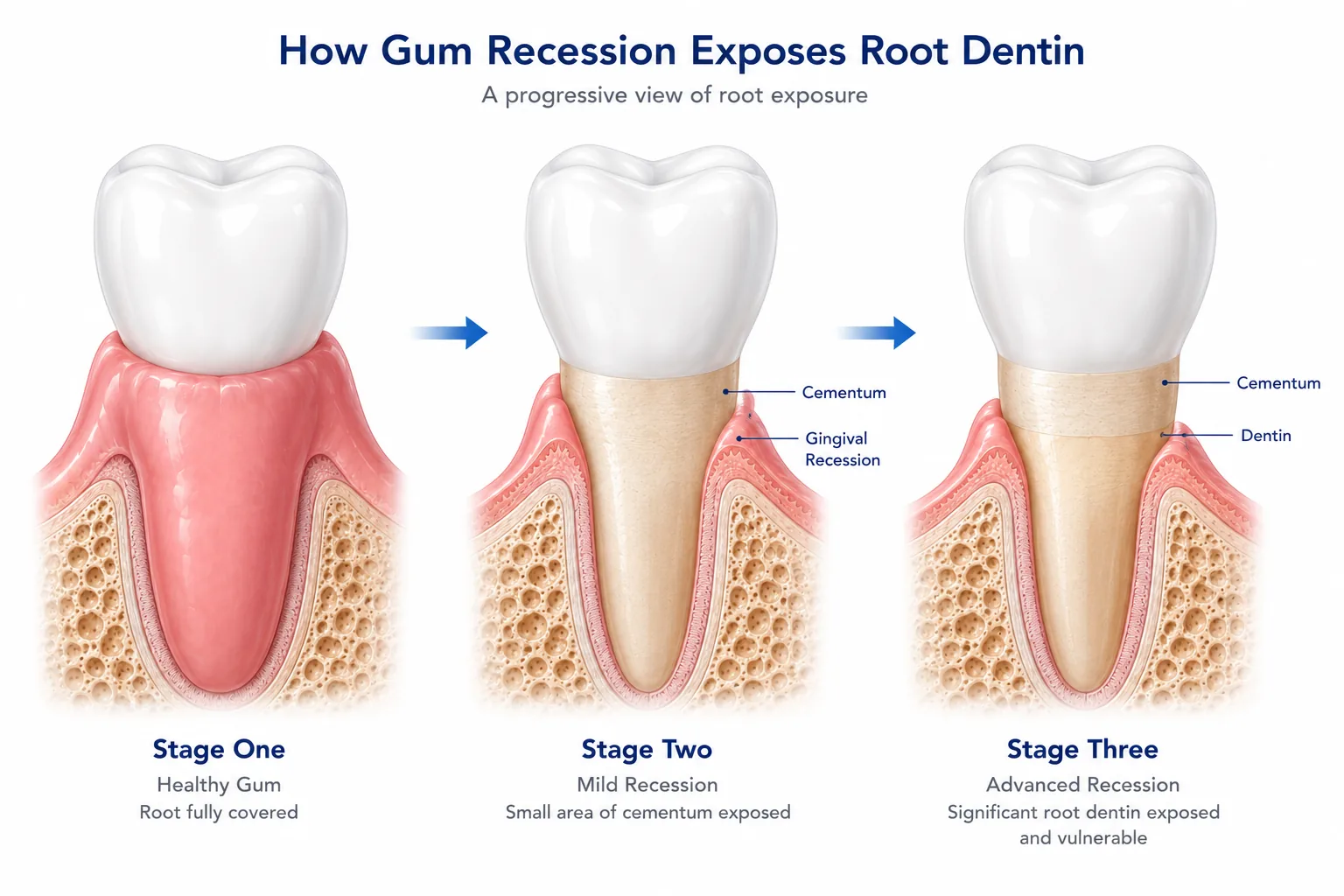 Cross-section diagram of a tooth showing the periodontal ligament, alveolar bone, and gum tissue that together anchor the tooth in its socket